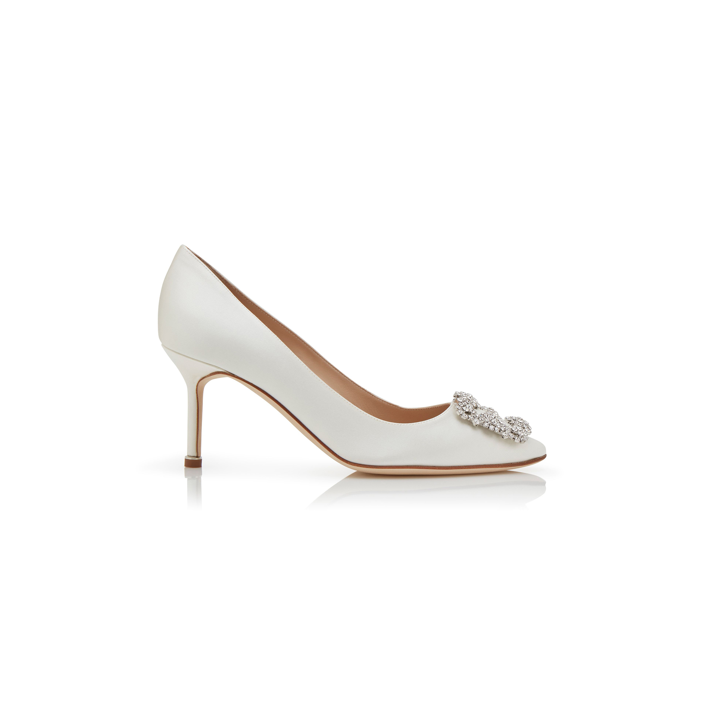 man010 B1ahn*k hangisi 70 white satin jewel buckle pumps 9xx-0316-0044